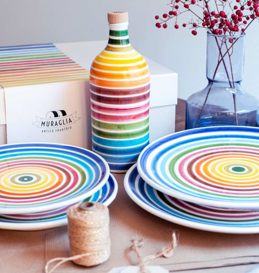 Olive Oil Frantoio Muraglia | Hand-Made Rainbow Ceramic Plate